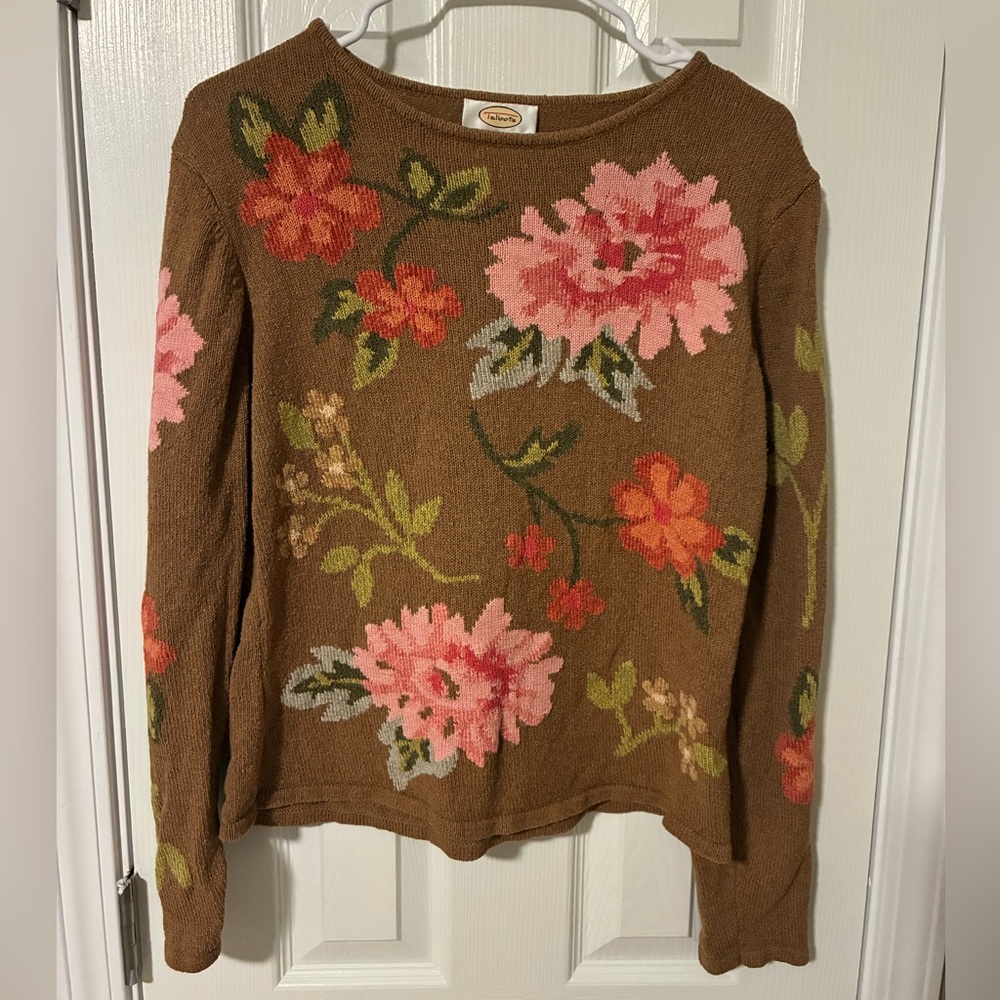 Talbots Floral Knit Sweater - Brown and Pink